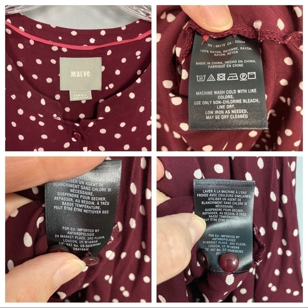anthropologie Maeve Maroon Linden Polka Dot Blouse - Picture 11 of 15